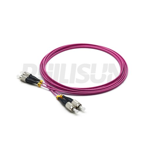 Fiber Optic Patch Cable, 2 Fibers, FC UPC Duplex to FC UPC Duplex, OM4 Multimode, Aqua/Violet