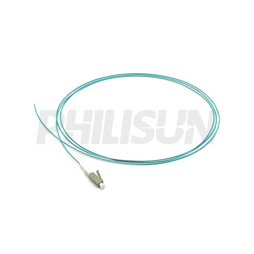 LCUPC OM3 SX 青绿色0.9mm LSZH 1.5M 尾纤-1 Fiber Pigtail, LC UPC to Unterminated, Simplex, OM3 Multimode, 0,9mm, Beige