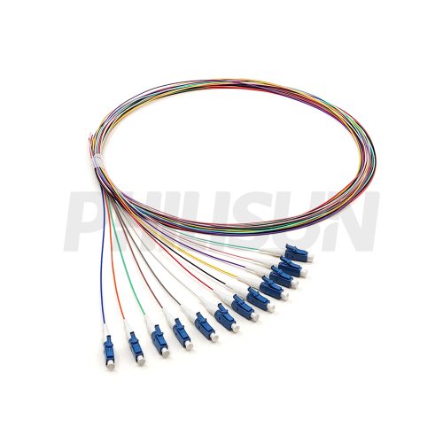 LCUPC SM G652D 12色0.9mm LSZH 1.5M 尾纤-1 12 Fibers Pigtail, LC UPC/APC to Unterminated, OS2 Singlemode, 0.9mm, Blue/Green