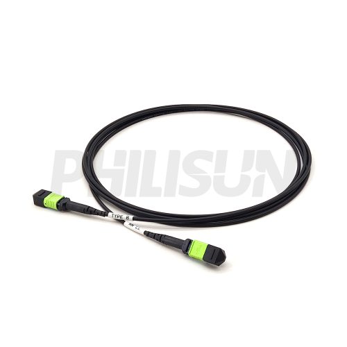 MPO Armored Jumpers-OM5-8C-1 Armored MPO-12 Fiber Optic Cable - MPO to MPO OM5 Multimode, 12-Fiber Armored Jumper Cord, for 400G SR4.2 Extended Reach, PC/APC Polish (Female/Male), Type A/B/C, Lime Green
