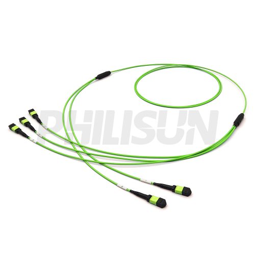 MPO Breakout Cable, 2 x MPO-12 PC/APC(Female/Male) to 3 x MPO-8 PC/APC(Female/Male), 24 Fibers, Multimode(OM5),0.35dB Max, Lime Green