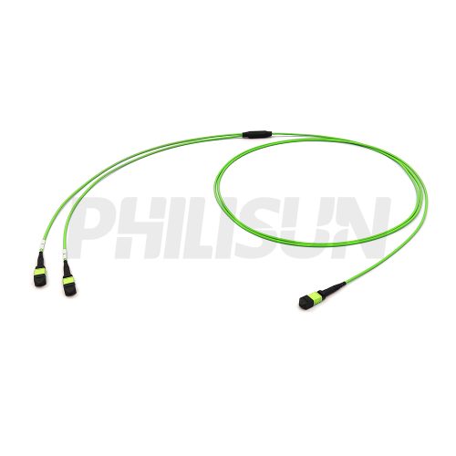 MPO Breakouts MPO-2MPO OM5-1 MPO Breakout Cable, MPO-8 PC/APC(Female/Male) to 2 x MPO-4 PC/APC(Female/Male), 8 Fibers, Multimode(OM5),0.35dB Max, Lime Green