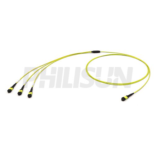 MPO Breakout Cable, MPO-24 APC(Female/Male) to 3 x MPO-8 APC(Female/Male), 24 Fibers, Singlemode(OS2),0.35dB Max, Yellow