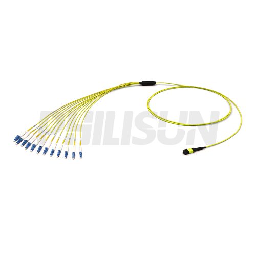 MPO Harnesses MPO-12LC-SM OS2-1 MPO Harness Cable, MPO-12 APC(Female/Male) to LC APC, 12 Fibers, Singlemode, 0.35dB Max, Type A/AF/B/U, Yellow