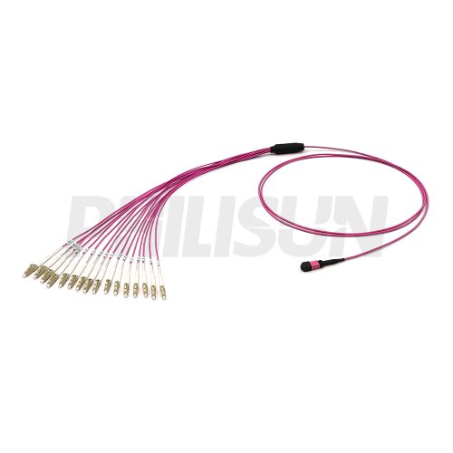 MPO Harness Cable, MPO-16 PC/APC(Female/Male) to LC PC/APC, 16 Fibers, Multimode(OM4), 0.35dB Max, Type B, Aqua/Violet