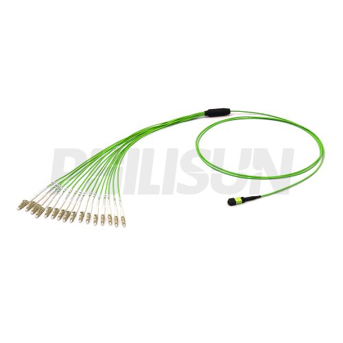 MPO Harness Cable, MPO-16 PC/APC(Female/Male) to LC PC/APC, 16 Fibers, Multimode(OM5), 0.35dB Max, Type B, Lime Green