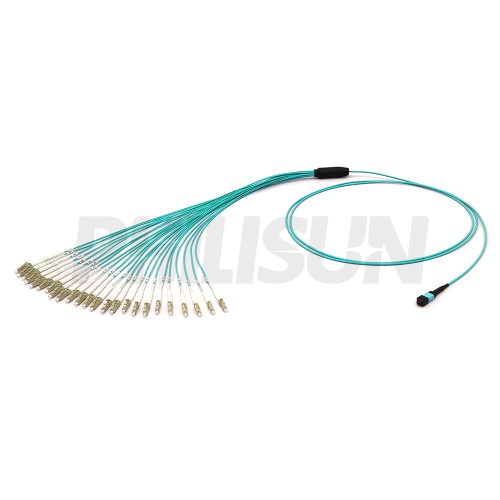 MPO Harnesses MPO-24LC-OM3-1 MPO Harness Cable, MPO-24 PC/APC(Female/Male) to LC PC/APC, 24 Fibers, Multimode(OM3), 0.35dB Max, Type A/B/C/U, Aqua
