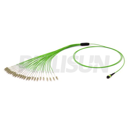 MPO Harnesses MPO-24LC-OM5-1 MPO Harness Cable, MPO-24 PC/APC(Female/Male) to LC PC/APC, 24 Fibers, Multimode(OM5), 0.35dB Max, Type A/B/C/U, Lime Green