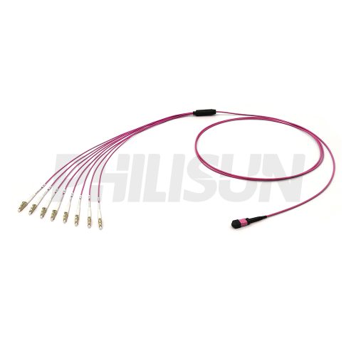 MPO Harnesses MPO-8LC-OM4-1 MPO Harness Cable, MPO-8 PC/APC(Female/Male) to LC PC/APC, 8 Fibers, Multimode(OM4), 0.35dB Max, Type A/AF/B/U, Aqua/Violet