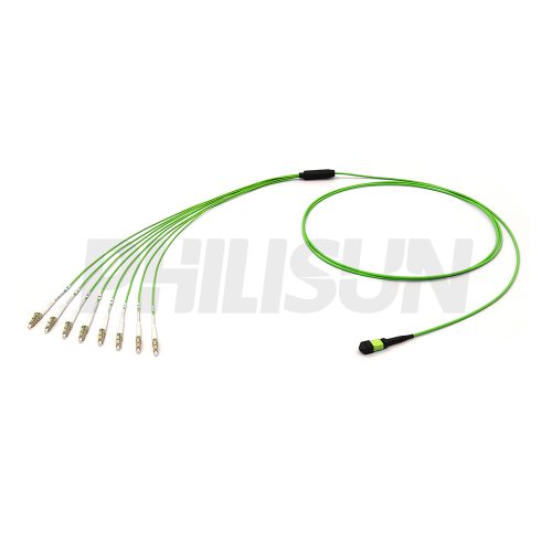 MPO Harnesses MPO-8LC-OM5-1 MPO Harness Cable, MPO-8 PC/APC(Female/Male) to LC PC/APC, 8 Fibers, Multimode(OM5), 0.35dB Max, Type A/AF/B/U, Lime Green