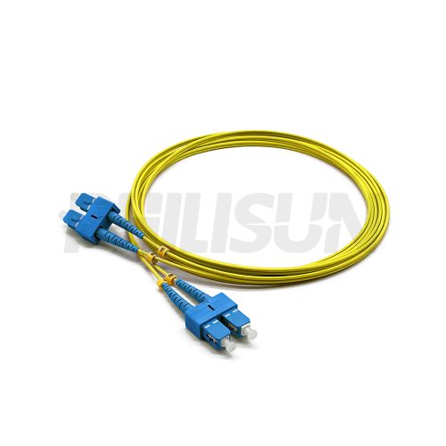 Fiber Optic Patch Cable, 2 Fibers, SC UPC/APC Duplex to SC UPC/APC Duplex, OS2 Singlemode, Yellow