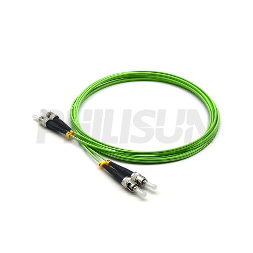 Fiber Optic Patch Cable, 2 Fibers, ST UPC Duplex to ST UPC Duplex, OM5 Multimode, Lime Green