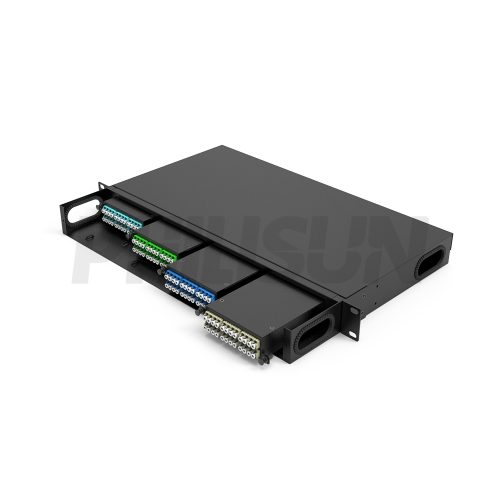MPO 1U Rack Mount Fiber Patch Panel with 4 Metal Cassettes(4pcs of 24 Fibers MPO to LC Fiber Patch Cord), 96 Fibers, Fixed Type