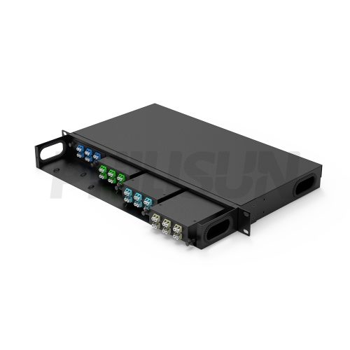 MPO 1U Rack Mount Fiber Patch Panel with 4 Metal Cassettes(4pcs of 12 Fibers MPO to LC Fiber Patch Cord), 48 Fibers, Fixed Type