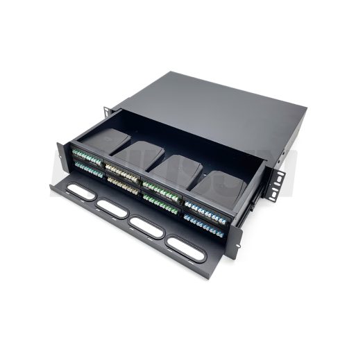 MPO 2U Rack Mount Fiber Patch Panel with 8 Plastic Cassettes(8pcs of 12 Fibers MPO to LC Fiber Patch Cord), 96 Fibers, Sliding Type