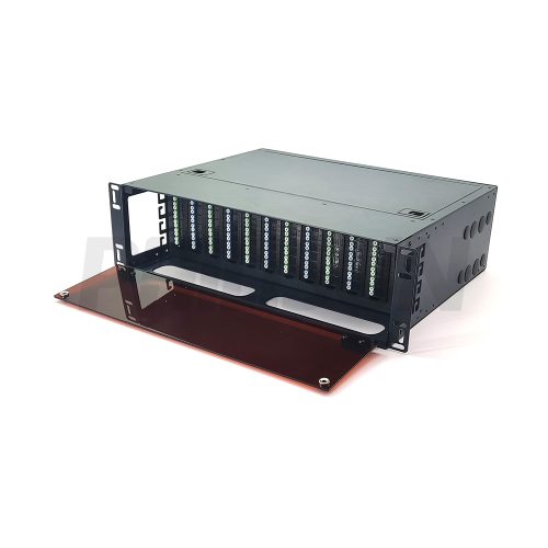 主图1 MPO 3U Rack Mount Fiber Patch Panel with 12 Plastic Cassettes(12pcs of 12 Fibers MPO to LC Fiber Patch Cord), 144 Fibers, Fixed Type