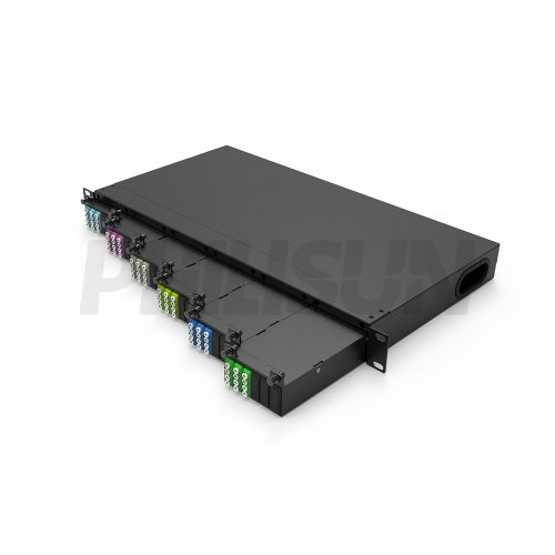 MPO 1U Rack Mount Fiber Patch Panel with 6 Metal Cassettes(6pcs of 12 Fibers MPO to LC Fiber Patch Cord), 72 Fibers, Fixed Type