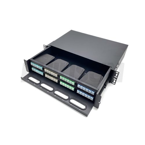 MPO 2U Rack Mount Fiber Patch Panel with 8 Plastic Cassettes(16pcs of 12 Fibers MPO to LC Fiber Patch Cord), 192 Fibers, Sliding Type