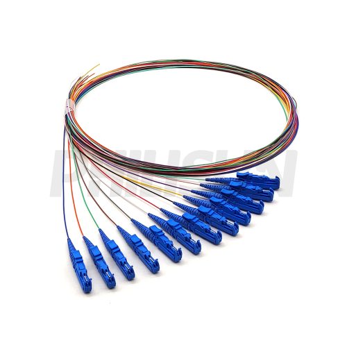 12 Fiber Pigtail, E2000 UPC/APC to Unterminated, Singlemode/Multimode, 0.9mm, Blue/Green/Beige