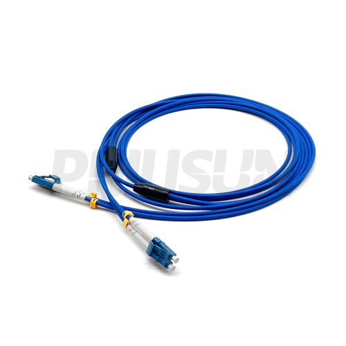 Duplex Single Tube Armored Fiber Patch Cable, 2 Fibers, LC UPC/APC Duplex to LC UPC/APC Duplex, Singlemode/Multimode