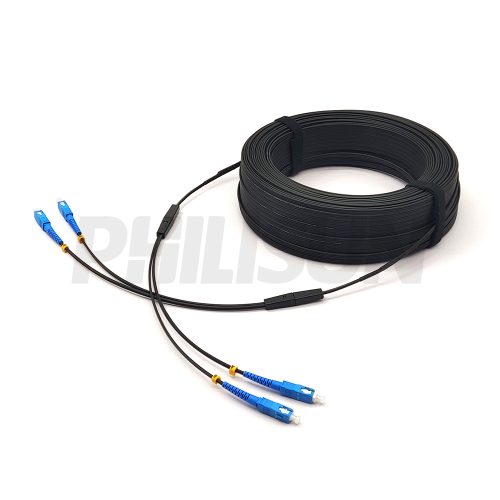 2.0×3.0mm/2.0×5.0mm, Indoor Butterfly Flat FTTH Drop Cable, 2 Fibers, Black/White