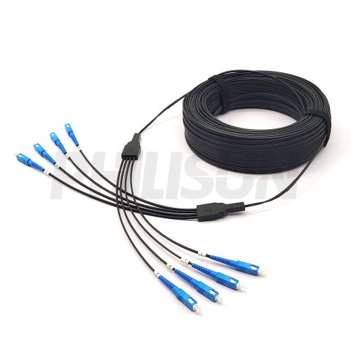 2.0×3.0mm/2.0×5.0mm, Indoor Butterfly Flat FTTH Drop Cable, 4 Fibers, Black/White