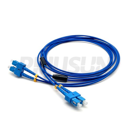 Duplex Single Tube Armored Fiber Patch Cable, 2 Fibers, SC UPC/APC Duplex to SC UPC/APC Duplex, Singlemode/Multimode