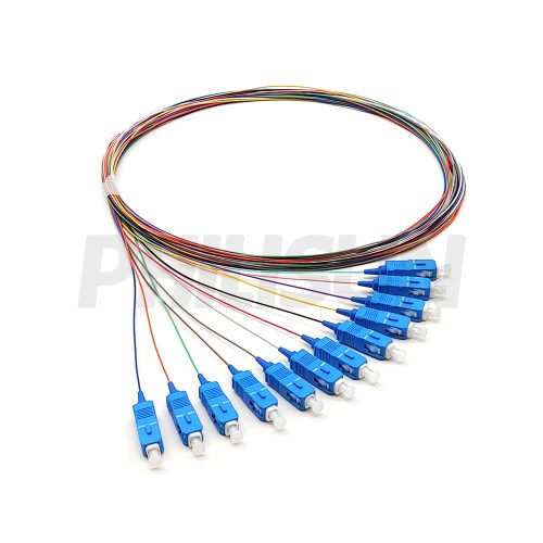 12 Fiber Pigtail, SC UPC/APC to Unterminated, Singlemode/Multimode, 0.9mm, Blue/Green/Beige