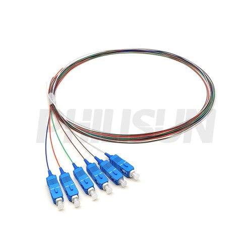 6 Fiber Pigtail, SC UPC/APC to Unterminated, Singlemode/Multimode, 0.9mm, Blue/Green/Beige