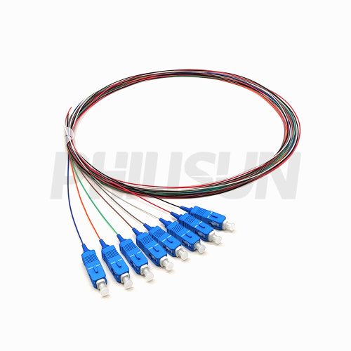 8 Fiber Pigtail, SC UPC/APC to Unterminated, Singlemode/Multimode, 0.9mm, Blue/Green/Beige