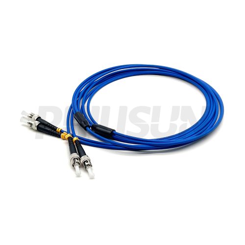 Duplex Single Tube Armored Fiber Patch Cable, 2 Fibers, ST UPC/APC Duplex to ST UPC/APC Duplex, Singlemode/Multimode