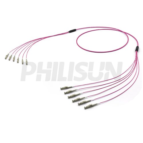 E2000 UPC to E2000 UPC, OM4 Multimode, Customized Multifiber Indoor Pre-Terminated Breakout Cable, Aqua/Violet