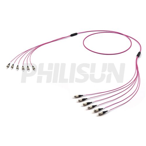 FC UPC to FC UPC, OM4 Multimode, Customized Multifiber Indoor Pre-Terminated Breakout Cable, Aqua/Violet