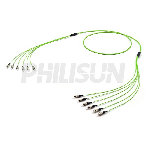 FC UPC to FC UPC, OM5 Multimode, Customized Multifiber Indoor Pre-Terminated Breakout Cable, Lime Green