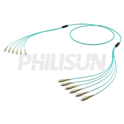SCUPC-SCUPC OM3 6芯 束状 青绿色 LSZH 3M-1 SC UPC to SC UPC, OM3 Multimode, Customized Multifiber Indoor Pre-Terminated Breakout Cable, Aqua