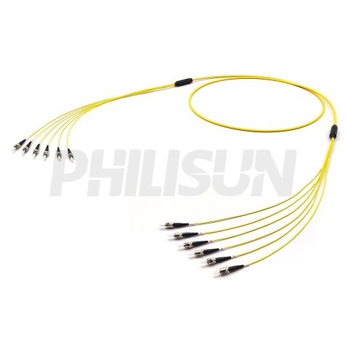 ST UPC/APC to ST UPC/APC, OS2 Single Mode, Customized Multifiber Indoor Pre-Terminated Breakout Cable, Yellow