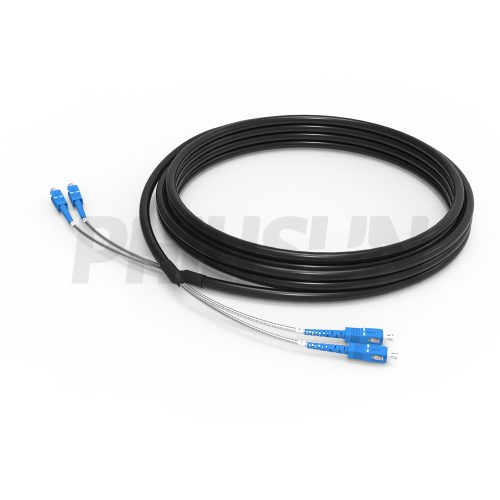 5.0mm, Customized, Indoor Outdoor , Pre-Terminated Armored Fiber Patch Cable, 2 Fibers, Black