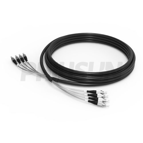 5.0mm, Customized, Indoor Outdoor,  Pre-Terminated Armored Fiber Patch Cable, 4 Fibers, Black