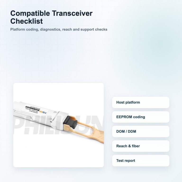 Compatible optical transceiver checklist for platform coding diagnostics and reach